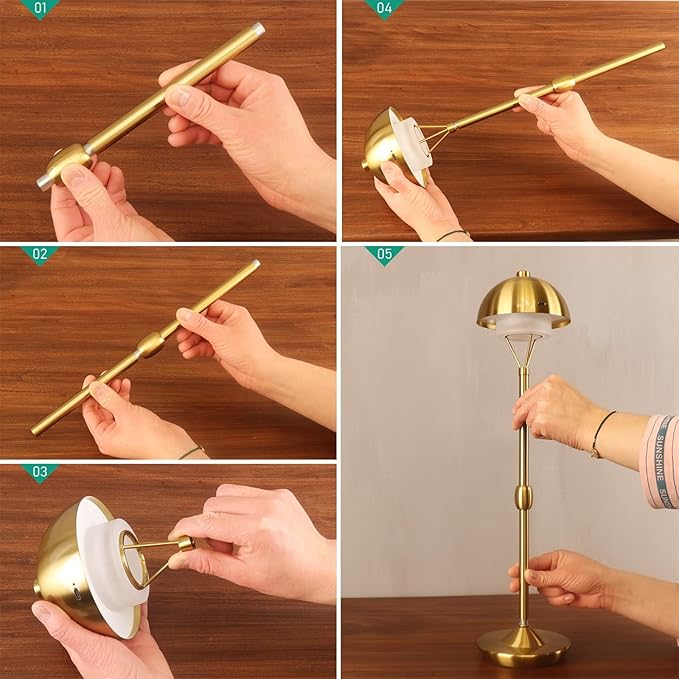 Modern Table Lamp Cordless Portable Desk Lamp, 2700K Stepless Dimming Rechargeable Battery Operated LED Lights for Bedroom, USB-C Charging, Restaurant/Bar/Night Light/Gifts (Antique Brass)