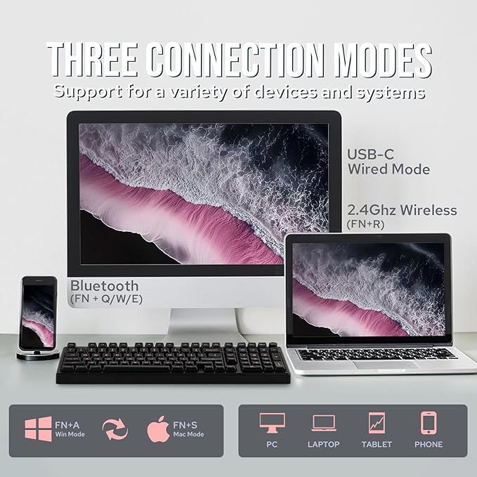 EPOMAKER Galaxy100 QMK/VIA Wireless Gaming Keyboard, Aluminum Shell, Bluetooth/2.4Ghz/USB-C, Pre-Lubed Hot-Swappable Linear Switches, NKRO, RGB Backlit (Black, Wisteria Linear Switch)