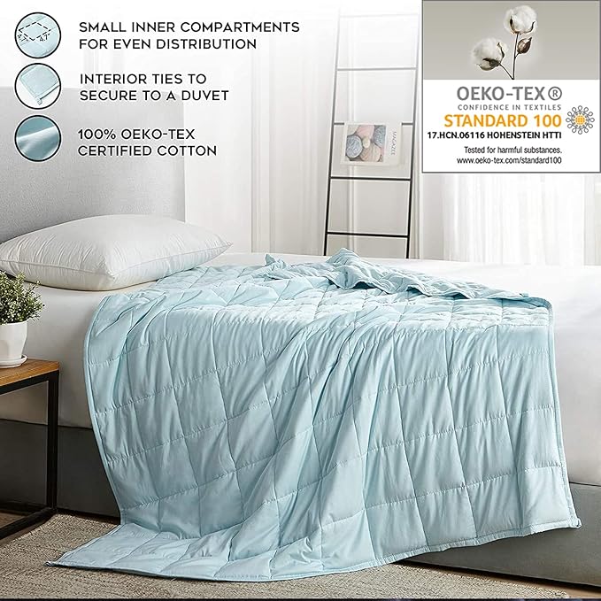 YnM Weighted Blanket,Heavy 100 Percent Oeko-Tex Certified Cotton Material(Light Blue, 80''x87'' 30lbs), Two Persons(140~240lb) Sharing Use on Queen/King Bed | A Duvet Included