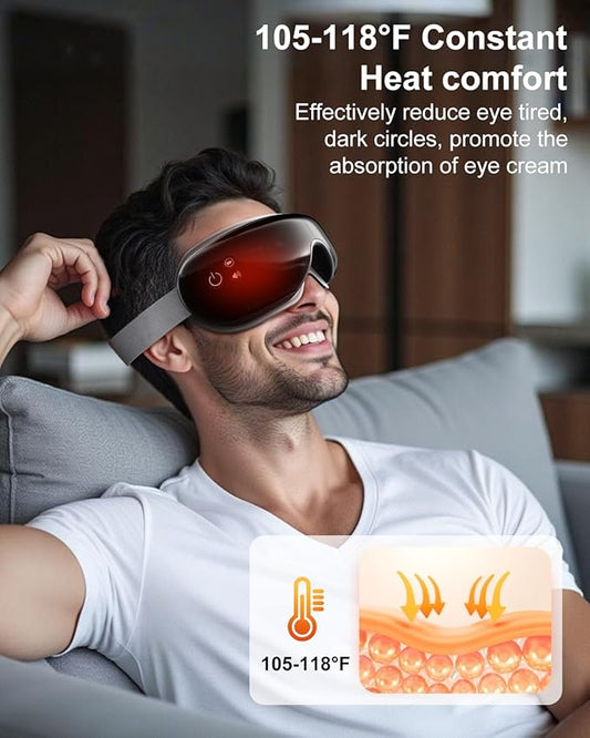 Eye Massager with Heat & Bluetooth Music, Birthday Gifts for Women, Reduce Eye Strain, Headache Relief and Improve Sleep, Eye Care Gift（Black）
