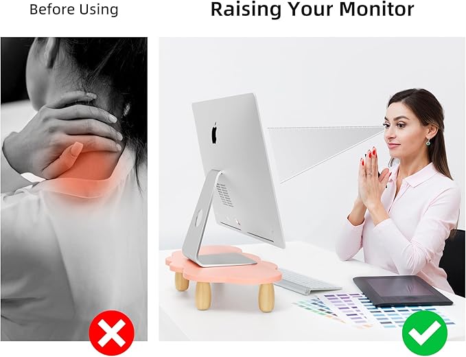 Monitor Stand Riser,Cloud-Shaped Sturdy Wood Computer Monitor Riser, Laptop Monitor Stand, Multi-Purpose Desktop Organizer Riser for Computer, Laptop, Printer, TV,Pink