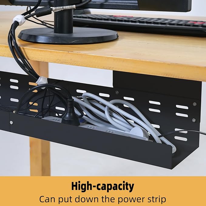 Under Desk Cable Management Tray, Power Strip Holder, Cord Organizer, Wire Tamer for Office and Home, Black (27 inch)