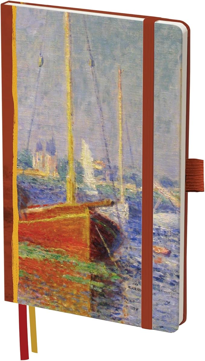 RainCaper Vegan Leather Journal Notebook, 160 Dot-Grid Pages, 5.7 inches x 8 inches, Journal - Monet Red Boats