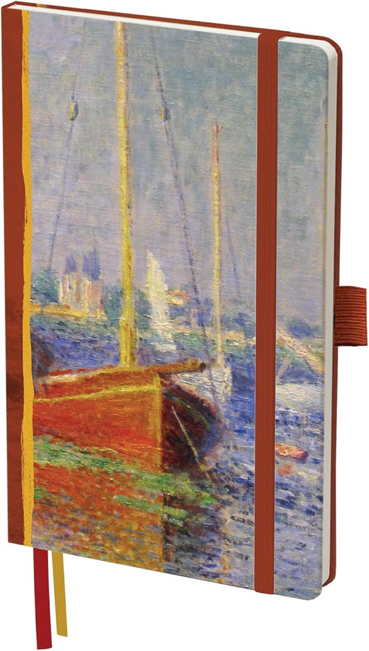 RainCaper Vegan Leather Journal Notebook, 160 Dot-Grid Pages, 5.7 inches x 8 inches, Journal - Monet Red Boats