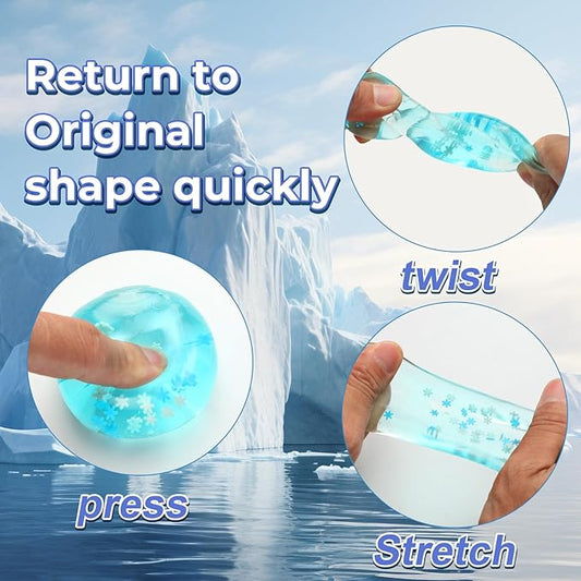 6 Pack Stress Balls Ice Cube with Snowflakes Inside, Sensory Squishy Ice Squeeze Toy Fidget Slow Rise Squishy Balls for Kids and Adults Anxiety Relief, Birthday Gifts Party Favors, Classroom Prizes