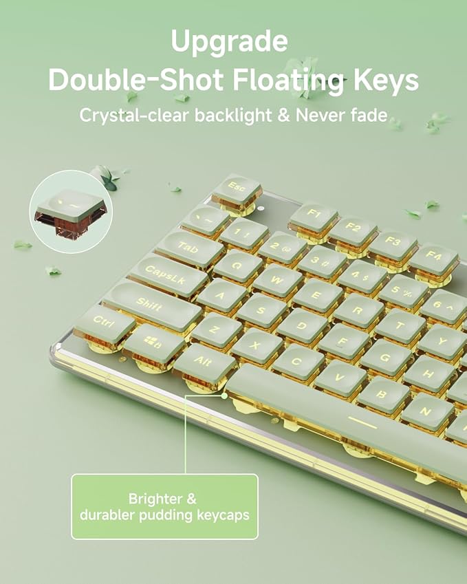 V3 Wireless Keyboard and Mouse with Single Backlit, Metal Panel, Bluetooth/2.4G Rechargeable Silent Keyboard and Mouse Combo Light up Full Size Cute Keyboards-Green