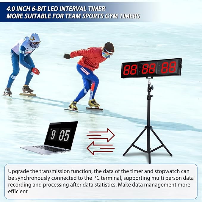 Fitness Timer with Stopwatch Button, Suitable for School/exam/Home Exercise/Gym/Gym SMAHEAT Electronic Fitness Timer (4.0 inch six bit All red PC Transmission Model)