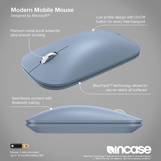 Incase Modern Mobile Mouse – Designed by Microsoft – Lightweight, Precision Navigation, Right/Left Hand Use, Scroll Wheel, BlueTrack Technology, Wireless Bluetooth for Mac/Windows/8/10/11 (Ice Blue)