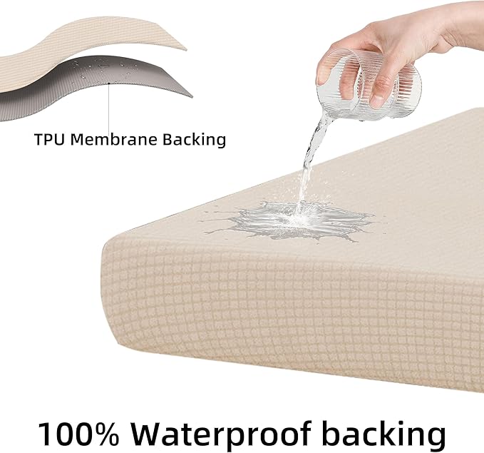 8Pcs Stretch Patio Cushion Cover Outdoor Cushion Cover Replacement Slipcovers Thick Jacquard Textured Twill Fabric Porch Patio Furniture Protector Polyester Fiber (Cream，Cover，Only)