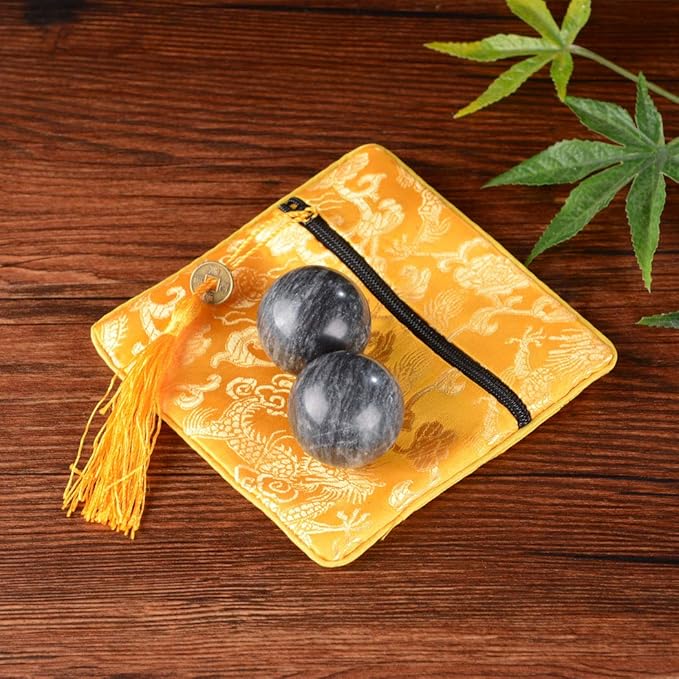 BRABUD Marble Hand Balls Dark Grey Chinese Health Exercise Baoding Balls Stress Relief 1.4'' BS004