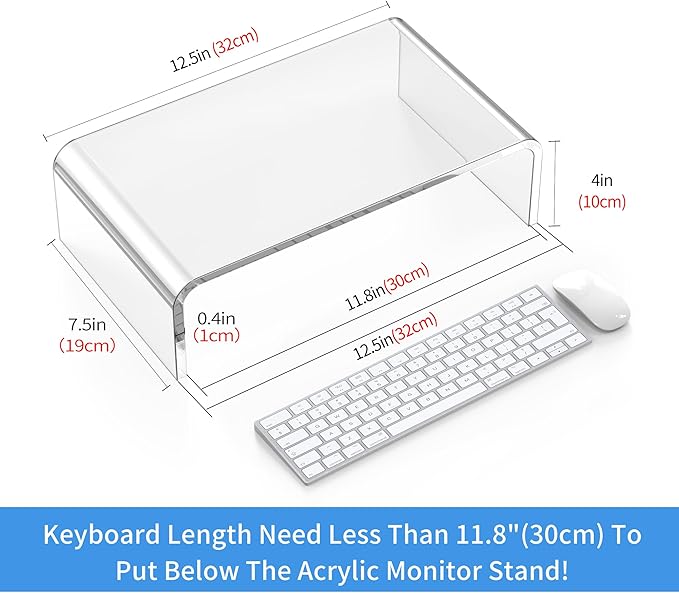 Acrylic Monitor & Laptop Stand Riser - Clear Computer & Laptop Stand for Desk - Compatible with iMac, MacBook & All Notebooks - White Aesthetic Decoration for Office & Home