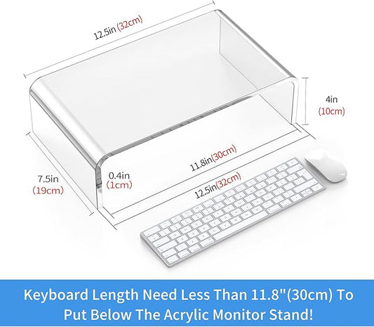 Acrylic Monitor & Laptop Stand Riser - Clear Computer & Laptop Stand for Desk - Compatible with iMac, MacBook & All Notebooks - White Aesthetic Decoration for Office & Home
