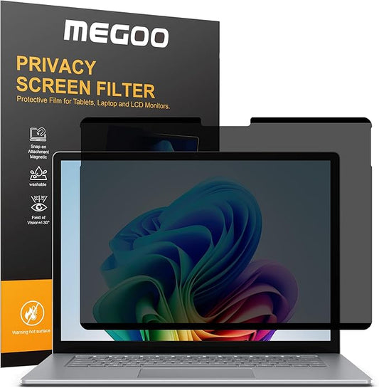 Megoo Privacy Screen for Surface Laptop 13 inch (2025), Magnetic Anti-Spy Film, Anti-Glare, Blue Light Filter, Washable Nano Adhesive, Removable Design