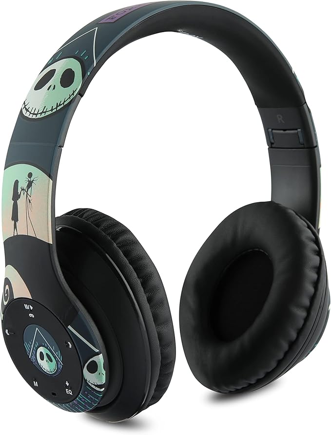 iJoy Disney Nightmare Before Christmas Bluetooth Over Ear Headphones, Wireless and Wired Foldable Headset Built-in Microphone - Tim Burton Jack Skellington & Sally - Adults Kids Audifonos Auriculares