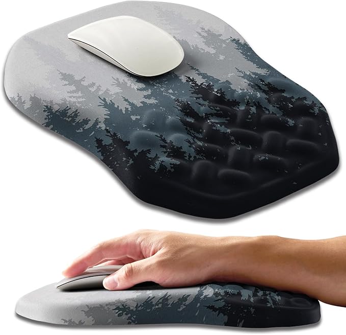 Ergonomic Slope Mouse Pad Wrist Support, Wrist Rest Mousepad for Carpal Tunnel Pain Relief with Massage Bulge and Slow Rebound Memory Foam (12x8 inch, Forest)