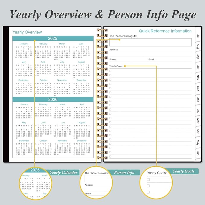 2025-2026 Daily & Monthly Planner - One Page Per Day, Daily Planner from July 2025 to June 2026, Planner 2025-2026 with 12 Monthly Tabs, 6.4" x 8.5", Black