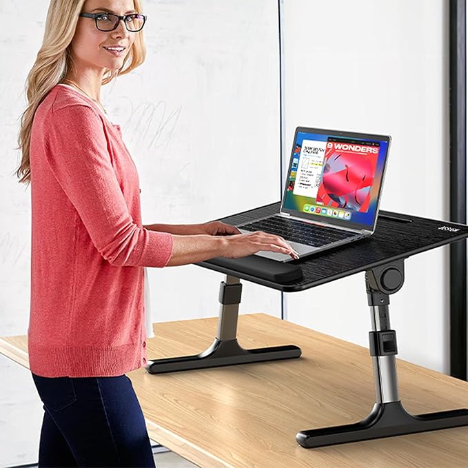 Besign LT07 Lap Desk [Extra Large], Adjustable Laptop Table, Portable Standing Bed Desk, Foldable Sofa Breakfast Tray, Notebook Computer Stand for Reading and Writing (Black)