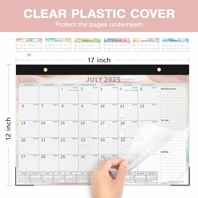 Ospelelf 2025-2026 Calendar Magnetic Desk Wall Desktop Monthly Planner from July 2025 to December 2026 Large To Do Pad with Plastic Cover for Office 17" X 12" Multicolor