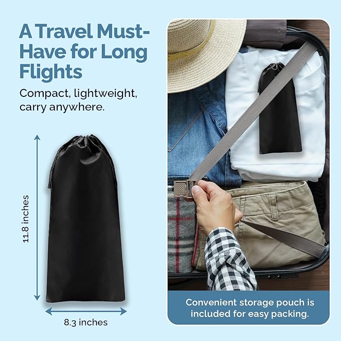 1 Pack No-Collapse Airplane Foot Hammock–Adjustable Foot Hammock for Plane Travel with Thick Bamboo Base, Lightweight Travel Footrest for Office, Flights(Black)