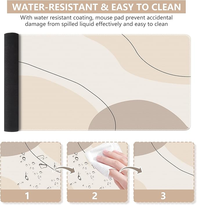 iCasso Extended Gaming Mouse Pad (35.4x15.7 in), Large Stable Rubber Base Mousepad with Stitched Edges, Keyboard Mouse Mat Desk Pad for Work, Game, Office, Home-Brown Art Modern