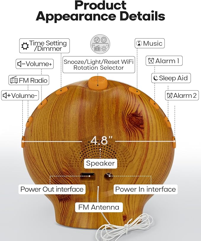 Dekala Sunrise Alarm Clock for Heavy Sleepers, Wood Grain Wake up Light Sunset Simulation, 7 Nature Sounds, Dual Alarms, Colorful Ambient Lamp, FM Radio, Snooze, Sleep Aid for Kids & Adults Bedroom