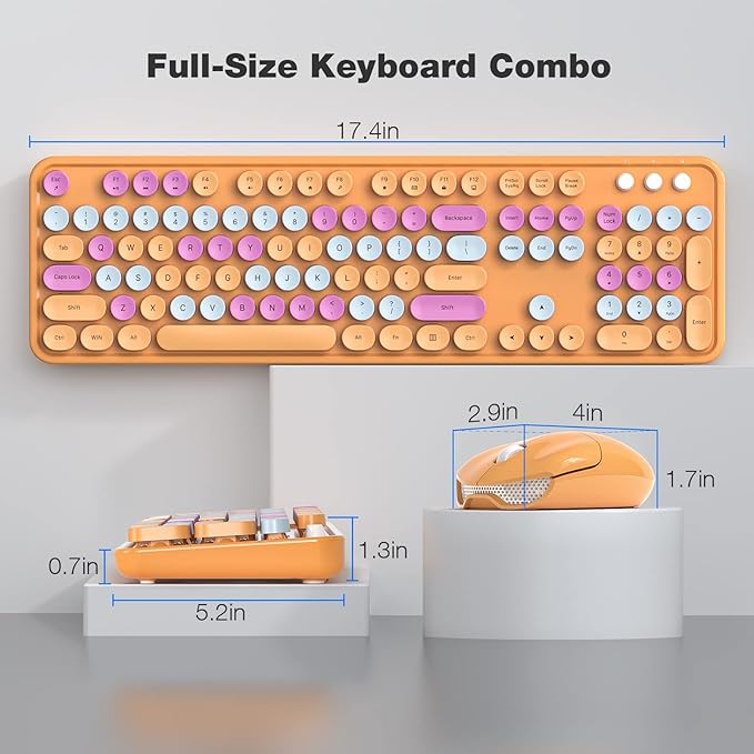 Wireless Keyboard and Mouse Combo, MOWUX Colorful Computer Full Size 2.4G Plug and Play Wireless Typewriter Keyboard and Mouse Set for Windows, Computer, Desktop, PC, Notebook (Orange Colorful)