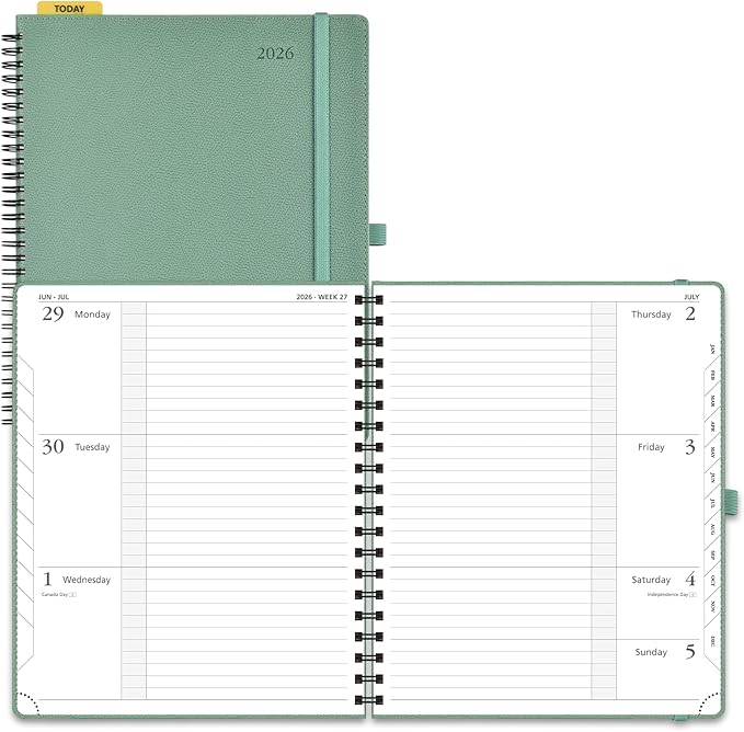 POPRUN 2026 Weekly and Monthly Planner Calendar, January 2026 - December 2026,Large 8.5'' x 10.5'' Spiral Bound Appointment Book, Includes Monthly Tabs, Inner Pocket,Soft Cover - Midnight Green