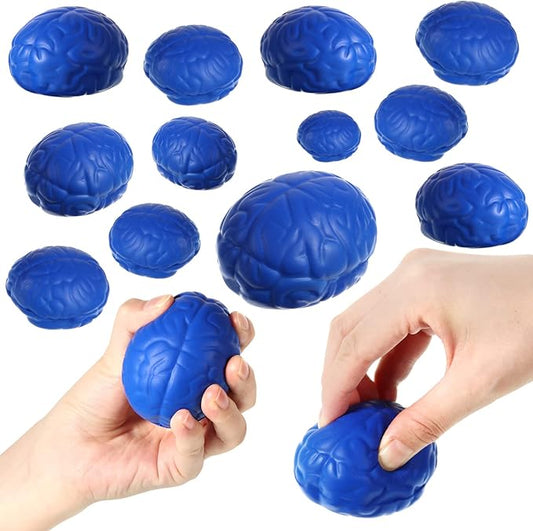 Leitee 12 Pcs Brain Stress Balls Bulk Large Halloween Brain Toys PU Hand Muscle Exercise Pressure Ball Funny Stress Relief Toy for Teens Adult Improving Grip Strength Prop(Blue)