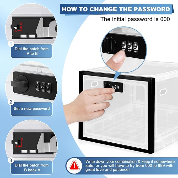 Medicine Lock Box for Safe Medication, Premium Material Lockable Storage Box Locking Organizer Bin with Combination Code for Fridge Food/Snacks/Phone/Tablet Jail/Home/Office Storage Lockers