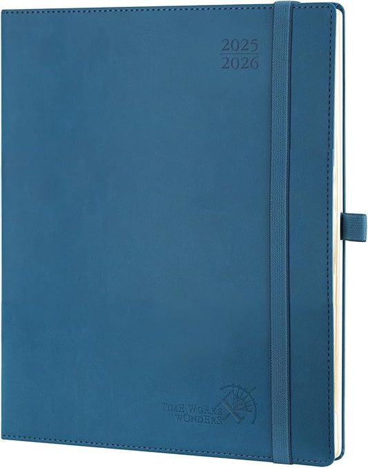 POPRUN Planner 2025-2026 (Large - 8.5'' x 10.5'') Academic Weekly Calendar (July 2025 - June 2026) with Hourly Time Slots, Monthly Tabs, 100GSM Thick Papers, Leather Soft Cover - Night Sky Blue