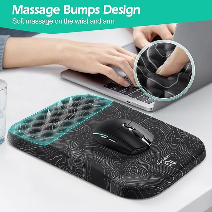 Gimars Upgrade Ergonomic Mouse Pad Wrist Rest with Memory Foam Massage Bump, Enlarge [ 30% Larger Moving Space] Mouse Pad Wrist Support with Nonslip PU Base for Laptop, Computer, Gaming & Office