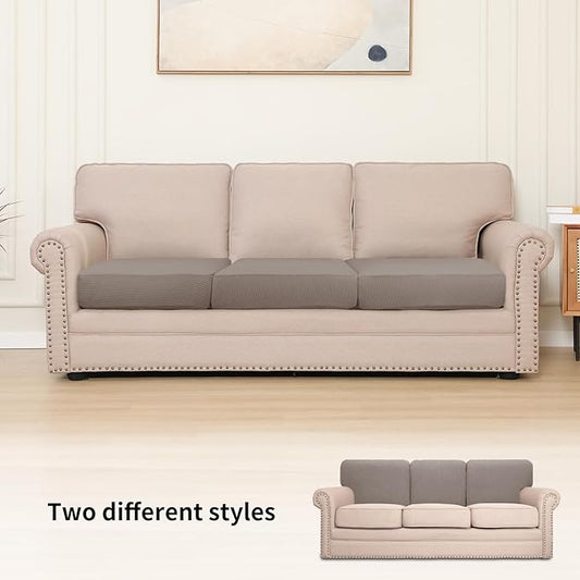 Easy-Going Stretch Individual Chair Couch Cushion Cover Sofa Cushion Furniture Protector Sofa slipcover Soft Flexibility with Elastic Bottom (3-Piece Sofa Cushion Cover, Taupe)
