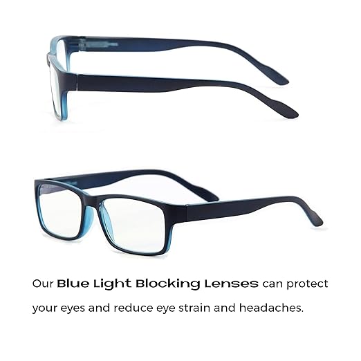 Readerest Blue Light Blocking Reading Glasses (Blue, 1.75 Magnification) Computer Eyeglasses With Thin Reflective Lens, Antiglare, Eye Strain, UV Protection, Stylish For Men And Women