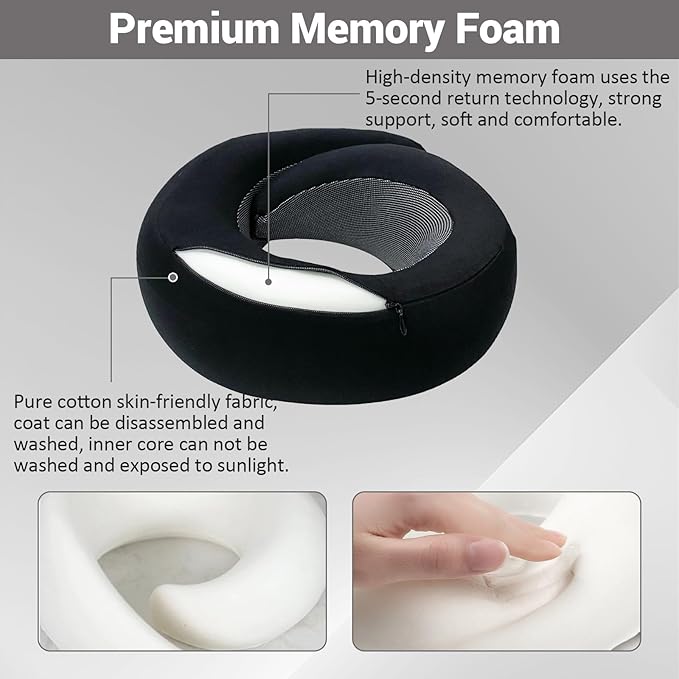 Outney™ Travel Pillow for Airplanes 2025 Veritable Chin Support Travel Neck Pillow 100% Pure Memory Foam Full Neck Surround Pillows for Traveling Flight Sleeping Portable Travel Essentials (Black)