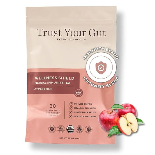 Trust Your Gut Wellness Shield Organic Herbal Tea Blend with Echinacea, Ginger, Cinnamon – Strengthens Immune System, Reduces Inflammation & Supports Healthy Digestion, 30 Bags