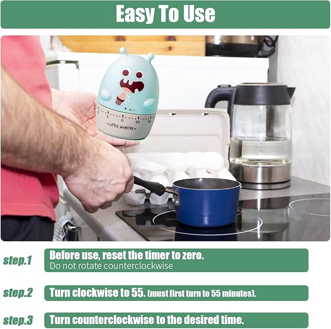 Mechanical Kitchen Timer, Cute Wind Up 60-Minute Manual Countdown for Kids, Classroom, Home, Study and Cooking