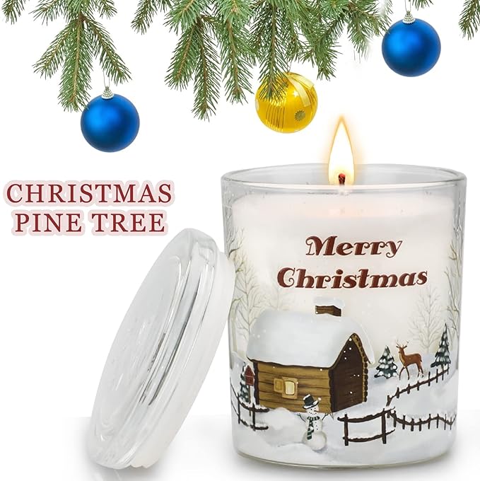 Large Jar Candle - Pine Tree Scent - 11.3 oz - 65-70 Hour Burn Time - Perfect for Christmas & Winter Gifts for Mom, Sister, Grandma, Friend