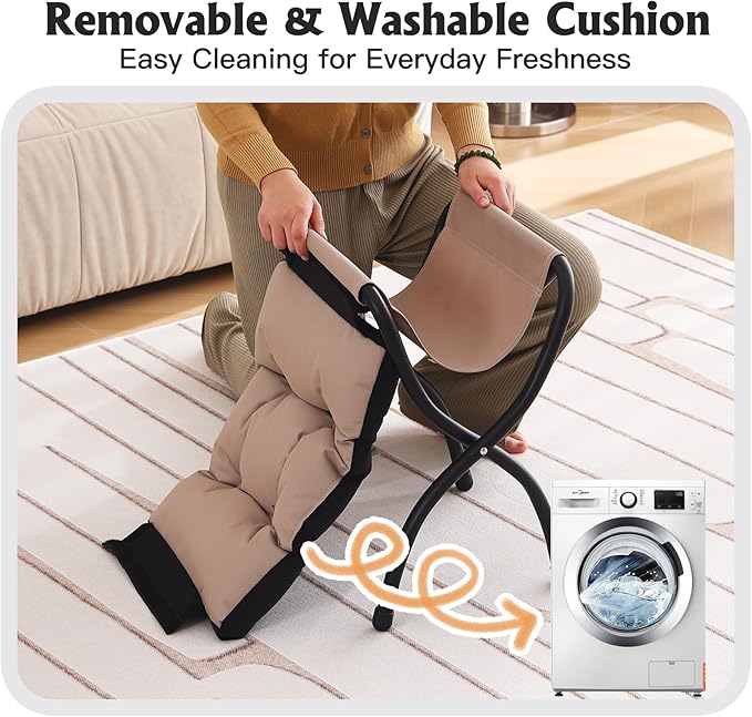 Welnow Folding Foot Stool, Upholstered Small Accent Ottoman with Detachable Thick Cotton Cushion Padded Sofa Stool and Metal Frame for Lazy Chair, Living Room, Bedroom, Black