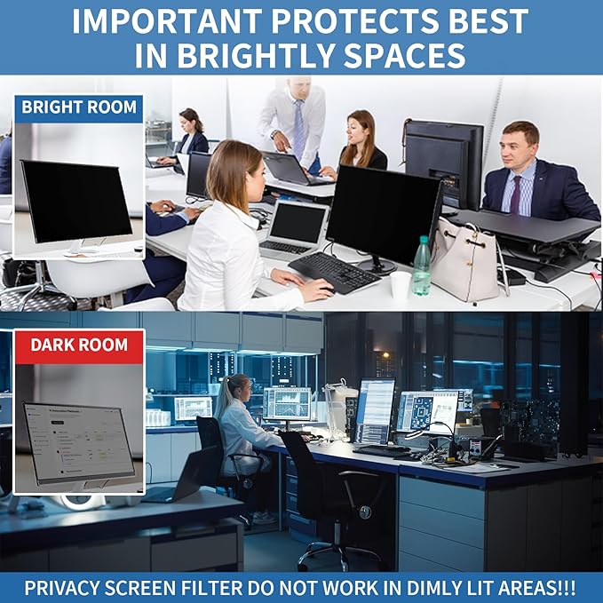 24 Inch Computer Privacy Screen for 16:9 Monitor, Anti-Blue Light Monitor Privacy Screen Filter, Anti-UV Computer Hanging Shield, Universal 23.6'', 23.8'', 24''