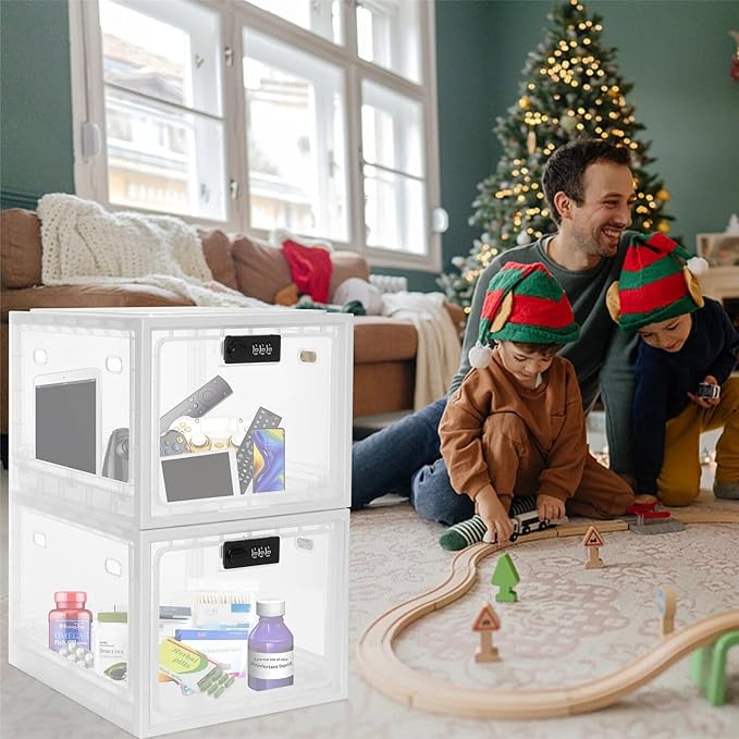 Medicine Lock Box for Safe Medication, Clear Lockable Storage Box for Phone Tablet Office School Home Safety