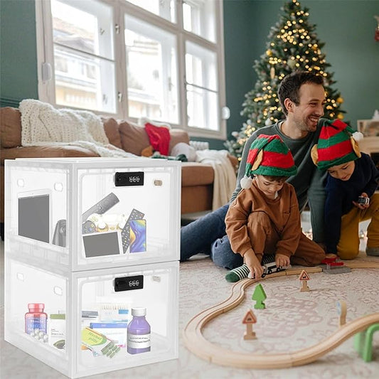 Medicine Lock Box for Safe Medication, Clear Lockable Storage Box for Phone Tablet Office School Home Safety