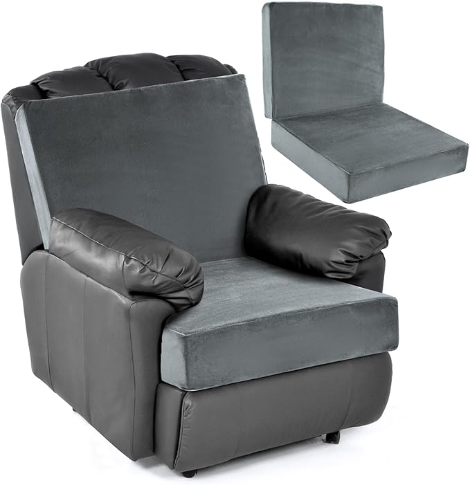 HOMBYS Foam Lumbar Support Pillow for Recliner with Recliner Chair Seat Cushion-Thick Seat Cushion for Elderly with Long Back Support, Extra Large & Non-Slip, Light Grey