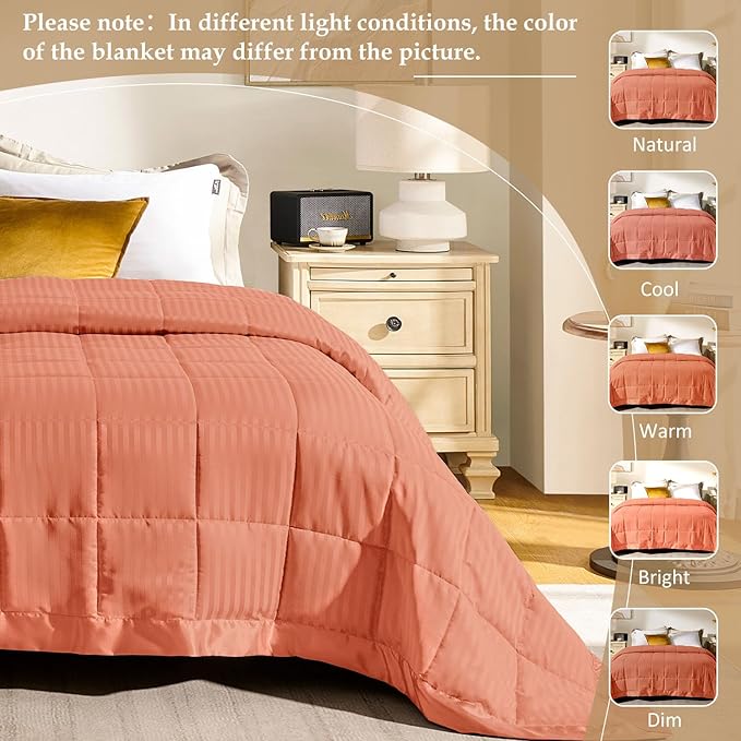downluxe King Size Blanket with Satin Trim, Lightweight Down Alternative King Blanket for All Season, Machine Washable (Coral, 90x108 Inch)