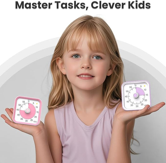 Visual Timer for Kids with Pause Function, 60 Minute Countdown Timer for Kids Desk Study, Teaching, Kitchen Cooking, Office Meetings, Time Management for ADHD (Pink)