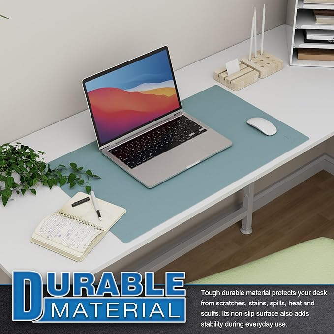 K KNODEL Small Office Leather Desk Mat, Mouse and Keyboard Pad, Computer and Laptop Mat, Desktop Protector and Cover, Writing Pad and Blotter (23.6"x13.8", Light Blue)