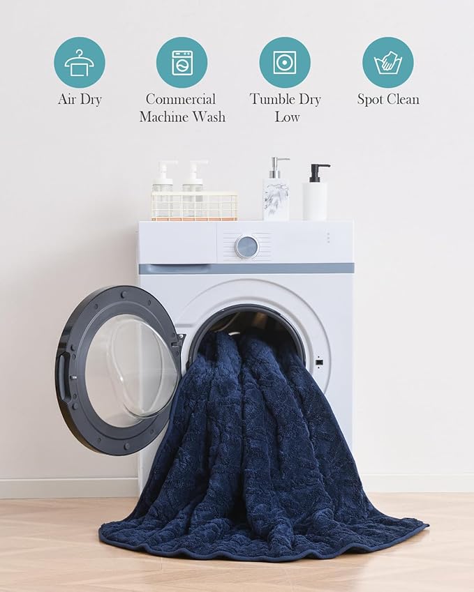 Topblan Weighted Blanket Twin Size 15 Pounds, Soft Weighted Blanket with Doubled-Sized Shaggy Sherpa, Jacquard Knitted Stylish Weighted Throw Blanket for Better Sleep, Navy Blue, 48 x 72 inches