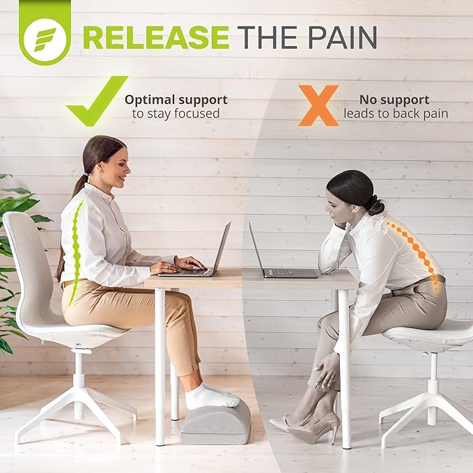 ErgoFoam Foot Rest - Chiropractor-Endorsed Orthopedic Teardrop Design - 2in1 Adjustable Premium Under Desk Footrest - Ergonomic Foot Rest for Lumbar, Back, Knee Pain (Grey)
