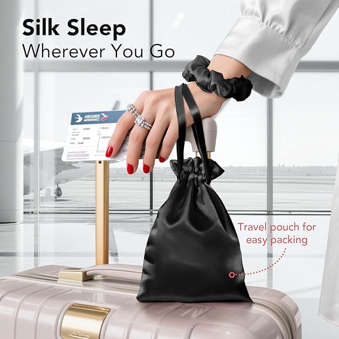 LitBear 100% Pure Silk Sleep Mask, 22 Momme 6A Mulberry Silk Fabric and Filling, Total Light Blocking Eye Mask Sleeping for Women, Men, Side Sleepers, Includes Travel Pouch and Scrunchie