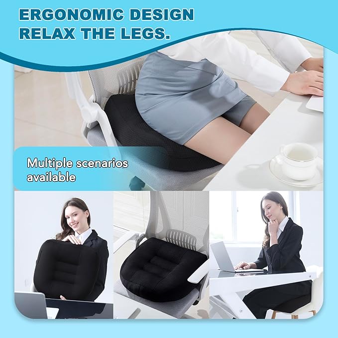 Office Chair Cushions for Back and Butt, Ergonomic Chair/Seat Cushion for Long Sitting, Sitting Pillow for Automobile, Wheelchair, Computer, Office Chair Hip Support Black