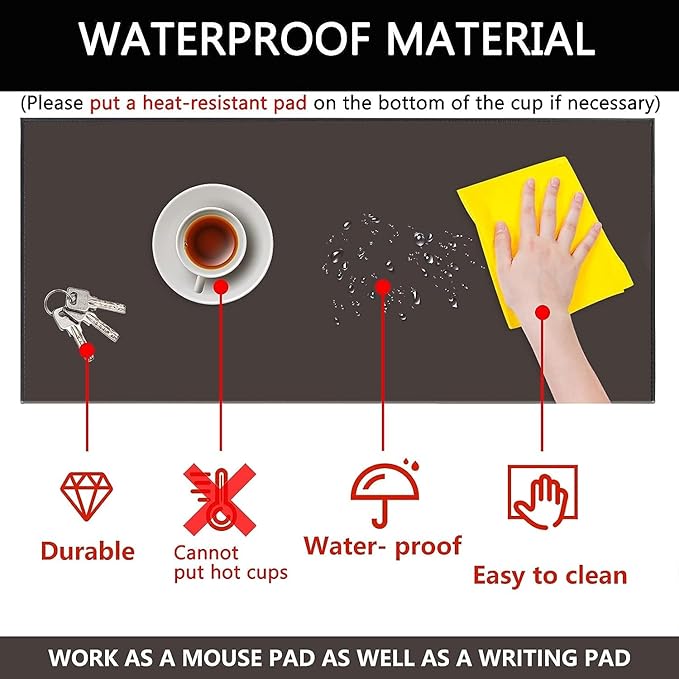 AKOZLIN 31.5"x15.8" Soft PU Leather Surface Office Desk Mouse Mat Pad with Full Grip Fixation Lip Table Blotter Edge-Locked Protector